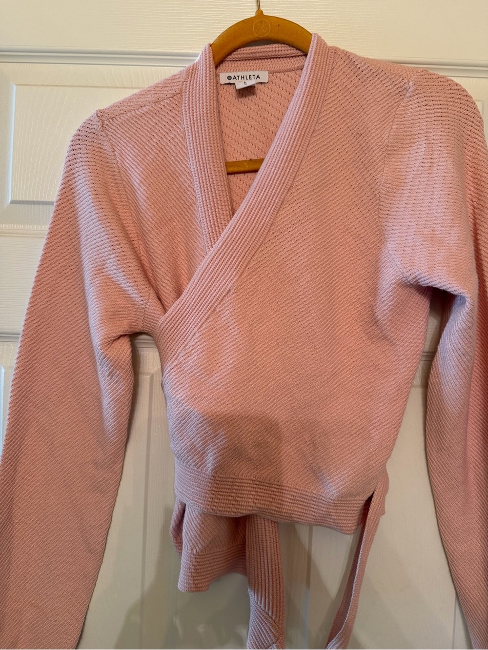 Athleta Pink Ribbed Wrap Sweater Top